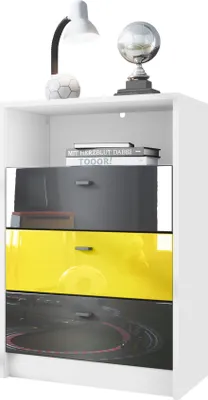 Produktbild von Vladon Kommode Pino V2 Fußball Bundesliga Fanartikel Dortmund,  Germany, Kinderzimmer Anrichte in Weiß matt mit 3 Schubladen in Schwarz, Gelb & Schwarz Hochglanz (56 x 86,5 x 36 cm)