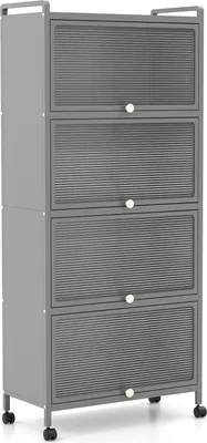 Immagine prodotto di Mobile contenitore a 5 ripiani con ante, credenza con rotelle, sistema anti-ribaltamento e chiusura magnetica, cassettiera per soggiorno e ufficio (grigio)