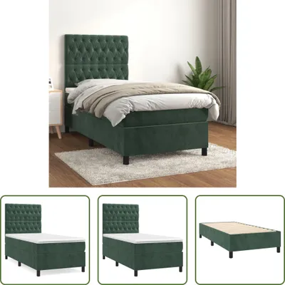 Produktbild von The Living Store Boxspringbett mit Matratze Dunkelgrün 90x200 cm Samt