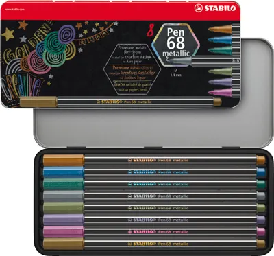 Produktbild von STABILO Premium Metallic-Filzstift -  Pen 68 metallic - 8er Metalletui - 8 verschiedene…
