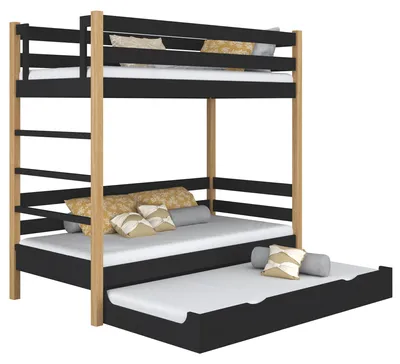 Immagine prodotto di Letto a castello in legno con letto estraibile N03 Nero / Rovere naturale 80x200