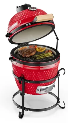 Image de Princesize Kamado-Grill Barbecue en céramique Grille de barbecue en acier inoxydable Barbecue fumoir BBQ rouge