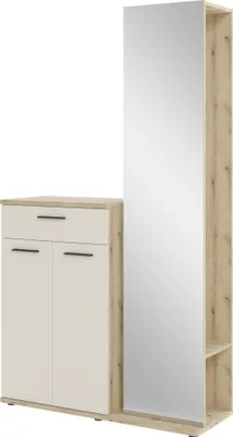 Produktbild von Kompaktgarderobe >Malaga< Türen, 1 Schub, Spiegel, Eiche Nachbildung / Cashmere - 105x188x38cm (BxHxT)