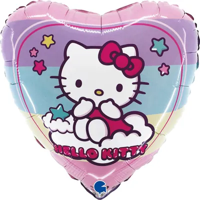 Productafbeelding van Hello Kitty regenbooghart-folieballon, dubbelzijdig - 46 cm