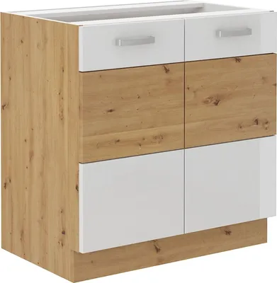 Produktbild von Unterschrank 80 cm Eiche Artisan + Weiß Hochglanz Küchenzeile Küchenblock Küche