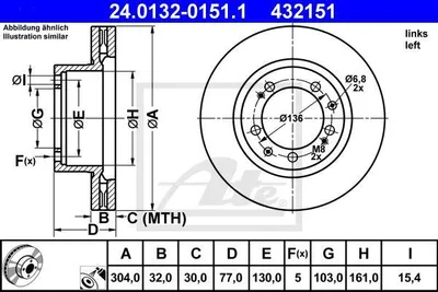 Produktbild von ATE Bremsscheibe Vorderachse links 24.0132-0151.1