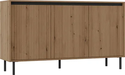 Produktbild von Selsey Osaka - Sideboard 3-türig mit geriffelten Fronten, Eichenholzoptik Evoke, 149 cm