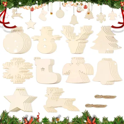 60 Holz-Weihnachtsanhänger, Holzanhänger, Weihnachtsbaum-Deko