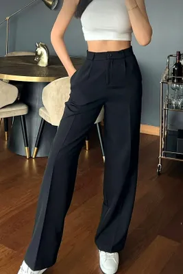 Produktbild von fashionshowcase Marlene-Hose Damen Palazzo Hose hoher Bund weite Beine 34-48 lange Beine, leichter Stoff -Sommerhose - Größe 34 - Schwarz
