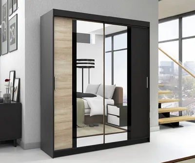 Produktbild von Schwebetürenschrank, 2-türig Schrank! Moderne Garderobe für Kleidung. Verschiedene Farben (Weiß, Schwarz, Somona) Kleiderschrank BRANI   160 cm