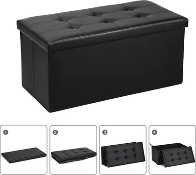Immagine prodotto di Clanmacy sgabello panca pieghevole con spazio di archiviazione, contenitore, coperchio rimovibile 76x38x38cm nero