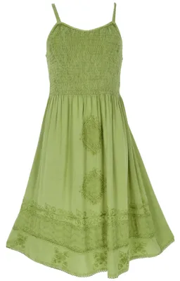 Produktbild von Besticktes Boho Sommerkleid, Indisches Hippie Midikleid - Grün, Damen, Viskose, Kleider