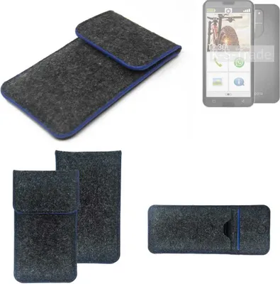 Produktbild von K-S-Trade Handy-Hülle Schutz-Hülle kompatibel mit Emporia smart.5 Filztasche Pouch Tasche Case Sleeve Filzhülle dunkelgrau, blauer Rand