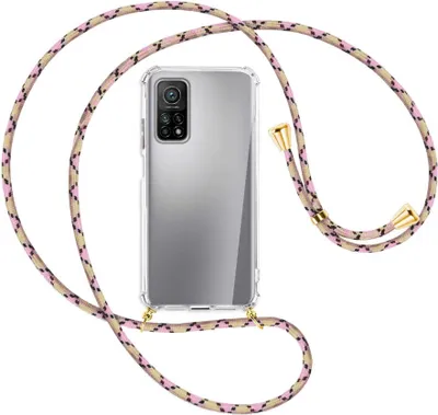 Produktbild von Handykette Backcover-Schutzhülle mit Band (Metall goldfarben) für Xiaomi Mi 10T (Pro) 5G - rosa Karo