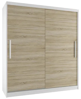 Image de BELINI Verona SI, armoire coulissante de 133 cm, blanc/chêne Sonoma mat - Armoire de chambre à coucher avec 4 tiroirs