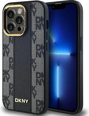 Produktbild von DKNY Leder-MagSafe mit kariertem Monomuster - iPhone 13 Pro Max-Hülle (Schwarz)