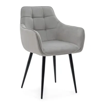Obrázek produktu pro NEW HOME Okouzlující židle GALLO čalouněná jídelní židle do obývacího pokoje s prošíváním - světle šedá - moderní nábytek samet velur