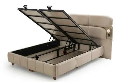 Produktbild von Elegantes Schlafzimmer Set Beige Holz Metall Komplettset 6 Teilig