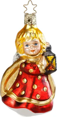 Produktbild von Christbaumschmuck Mädchen mit Laterne Glas 10cm rot / gold, 1 Stück