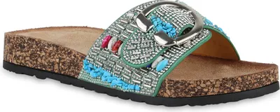 Produktbild von VAN HILL Damen Pantoletten Sandalen Strass Zierperlen Schnallen Schuhe 840988, Farbe: Grün, Größe: 38