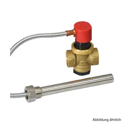 A thermostatic safety valve and a temperature probe are shown against a white background.