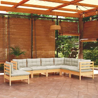 Produktbild von Möbel 7-tlg. Garten-Lounge-Set mit Creme Kissen Massivholz Kiefer - Terrassenmöbel 3096719