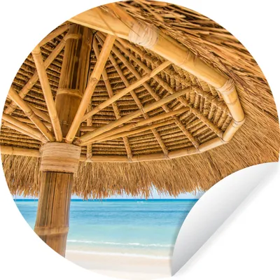 Produktbild von MuchoWow® Runde Wandtattoo - Wandsticker Tapete Aufkleber Sonnenschirm - Strand - Meer - Tropisch Ø 30 cm Selbstklebend und Repositionierbar - Wandaufkleber - Kreis - Wandbild - Fototapete - Selbstklebend - Dekoration - Wandschmuck - Schlafzimmer