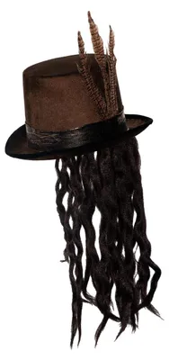 Produktbild von Voodoo Hut mit Dreadlocks & Federn als Kostümzubehör