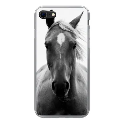 Produktbild von MuchoWow® Handyhülle Schutzhülle Hülle für iPhone SE 2020 Pferd - Schwarz - Weiß - Porträt Silikon Softcase Handy Hülle - Kartenbesitzer