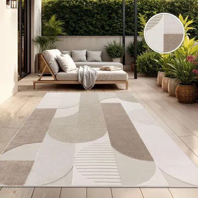 Produktbild von TT Home In-& Outdoorteppich Wetterfest Balkon Schlafzimmer Boho Skandi Motiv Unifarben Geometrische Optik Moderner Style Größe 200x290 cm