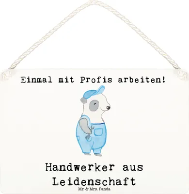 Produktbild von Mr. & Mrs. Panda Schild Handwerker Leidenschaft DIN A6 - Weiß - Geschenk, Holzschild, Werkstatt, holzbild, Türschild, Spruch, Witzig, kleine aufmerksamkeit, hängeschild