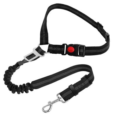 Imagen del producto de Arnés para perros para automóvil, ajustable, con amortiguador elástico, mosquetones giratorios de 360° y sistema de seguridad