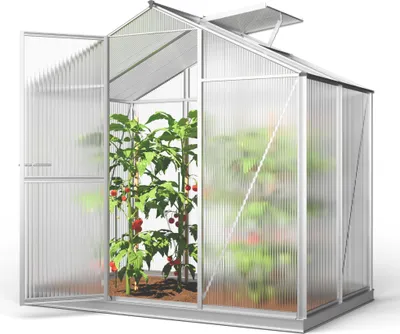 Produktbild von GFP Gewächshaus ECO-Star 2 Alu-Rahmen 192x131 cm, 6 mm Doppelstegplatten, mit Fundamentrahmen automatischer Fensteröffner