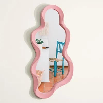 Produktbild von Wandspiegel Wavy Beflockter Rahmen Retro Rosa 35x75cm