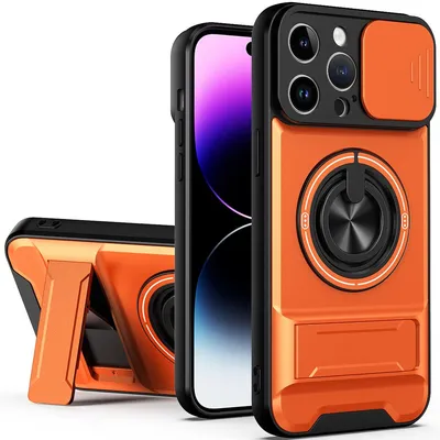 Obrázek produktu pro Magnetické pouzdro pro iPhone 14 Pro Max Ochranné pouzdro s posuvným krytem fotoaparátu a kroužkovým stojánkem Oranžová