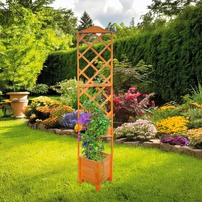 Produktbild von Blumenkasten Eckelement Botanica Kiefer imprägniert 47 x 45 x 210 cm braun inkl. Rankgitter