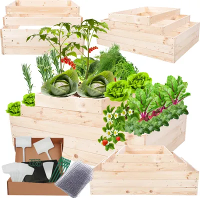 Produktbild von MODO24 Hochbeet Holz, Pflanzkasten, Massivholz, Kiefer, Kräuterbeet, Blumenkasten, Garten, Terrasse, 45x117x60 cm, Natur, ZP09