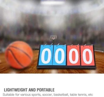 Productafbeelding van Draagbaar scorebord, 4 digit flip sport scorebord speelstand teller voor binnen en buiten, basketbal, voetbal, badminton, honkbal