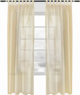 Produktbild von WOLTU 2er-Set Gardinen transparent mit Schlaufen Leinen Optik lichtdurchlässige Vorhänge Fensterschal Sand 140x245 cm
