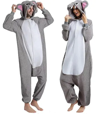 Productafbeelding van Dierenkostuum, olifant, onesie, jumpsuit, voor volwassenen, grijs, maat M