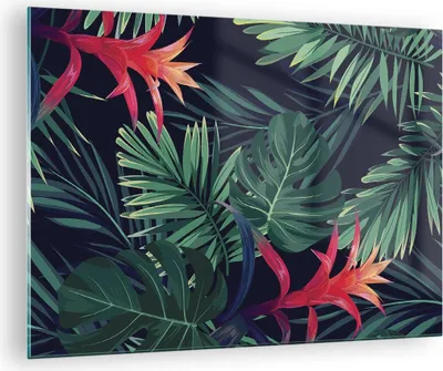 Produktbild von Bilder auf glas - Einteilig - Exotisch Blumen Blätter - 70x50cm - Glasbilder - Wandbilder - Bilder - zum Aufhängen bereit - Wanddekoration aus Glas - Glas Bilder - Wandbild auf Glas - GAA70x50-4308