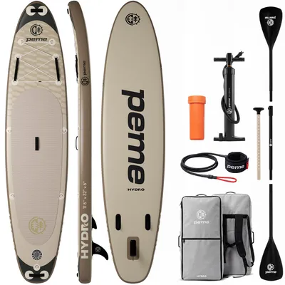 Obrázok produktu pre PEME Stand Up Paddle Board – Sand Storm – 350 cm – dvojité pádlo a kompletné príslušenstvo, SUP, nafukovacia doska na surfovanie – béžová a čierna