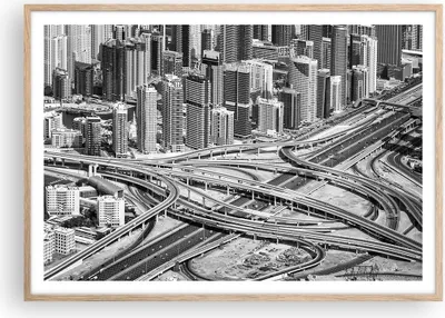 Produktbild von Gerahmtes Poster - Rahmen in heller Eiche - Stadt Wolkenkratzer Autobahn - 100x70 cm - Wand Bild - Wanddeko - Wandbilder - Kunstposter - Wandposter - Bilderrahmen - Bilder - P2NAA100x70-5065