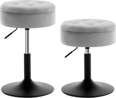 Produktbild von WOLTU 2er Set Barhocker niedrig, Sitzhocker mit Stauraum, Schminkhocker drehbar, für Bar Schminktisch Kücheninsel Tresen, Samtbezug Hellgrau