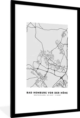 Produktbild von MuchoWow® Gerahmtes Poster Bad Homburg Vor Der Höhe - Stadtplan - Deutschland - Karte 60x90 cm - Poster mit Schwarzem Bilderrahmen Wandposter Rahmen Foto Bilder - Dekoration - Wandposter Wohnzimmer - Hochwertig