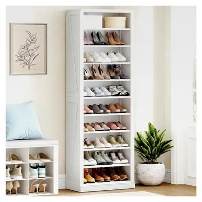 Produktbild von Schuhschrank, Freistehende Schuhkommode mit Platz für 27-30 Paar, Verstellbare Regalböden, Schuhkipper für Flur, Wohnzimmer, Schlafzimmer, 30,5 × 62,5 × 181 cm, Weiß