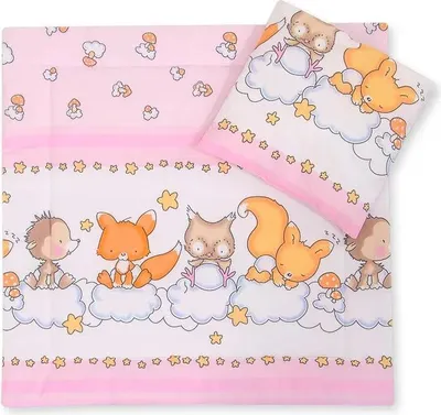 Produktbild von Bettwäsche für Säuglinge mit Decke und Kissen - Waldtiere rosa von Bobono