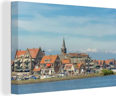 Obrázek produktu pro OneMillionCanvasses® - Obraz na plátně - 140x90 cm, Panorama Volendamu, nástěnné umění tisk nástěnné dekorace - fotografie na plátně - malba na dřevěném rámu