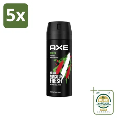 Imagen del producto de 5 unidades de aerosol desodorante Axe Africa, 150 ml, pack ahorro