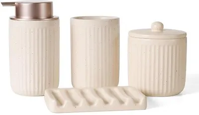 Immagine prodotto di Set di accessori da bagno - Design elegante - Set da 4 pezzi - Vetroceramica di alta qualità